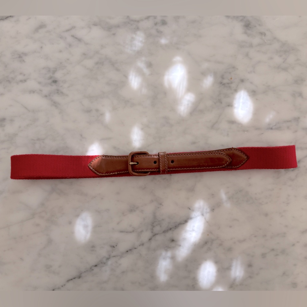 American Apparel red belt with brown leather details  size 28”